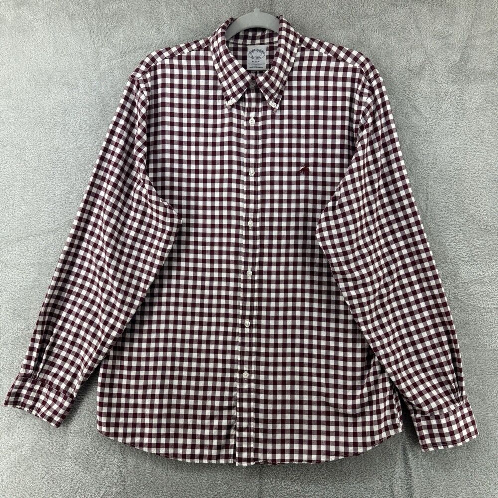 Brooks Brothers REGENT The Original Polo Shirt L Burgundy White Plaid Flannel